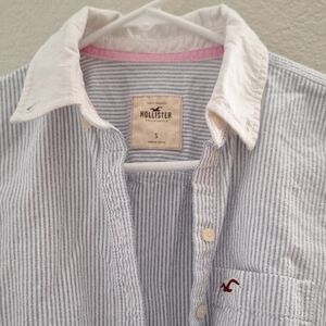 Hollister Blue and White Striped Shirt